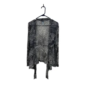 Chico's Metallic Leopard Print Sheer Mesh Tie Front Cardigan Gray Black Size XL thumbnail 7