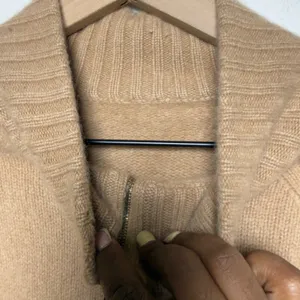 Nordstrom Women 100% Cashmere Zip Up Sweater XS Tan Ribbed Mock Neck Luxury thumbnail 6