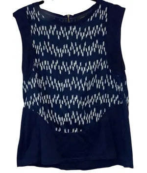J.Crew Linen Blend Top Small Navy Cream Sleeveless Peplum‎ Blouse thumbnail 1