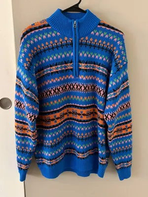 Zara Blue Half-Zip Jacquard Sweater Size Women’s Large thumbnail 1