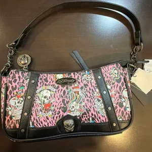 NWT Ed‎ Hardy pink leopard tattoo baguette bag thumbnail 1