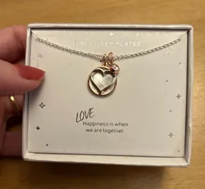 New Women’s or Girls Silver Plated 2 Charms Heart ❤️ & Faux Diamond 💎Necklace🤩 thumbnail 1