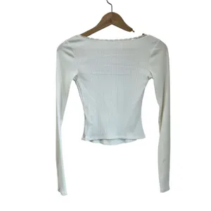 Garage White Ribbed Long Sleeve Scoop‎ Neck Top Stretchy Size XS thumbnail 3