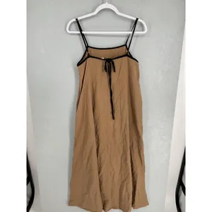 Shy Velvet Womens Dress Brown 100% Linen Contrast Trim Maxi Size Extra Small thumbnail 3
