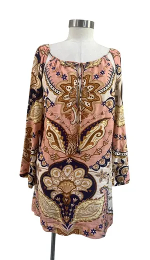 Farm‎ Rio Paisley Floral Tie Front Boho Festival Mini Dress Size Large thumbnail 1