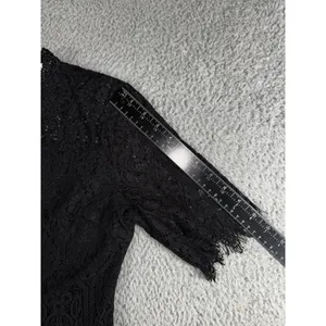 Black Lace Sheath Dress 8 Floral Mock‎ Neck S/S Eyelash Hem Whimsigoth Witchy thumbnail 4