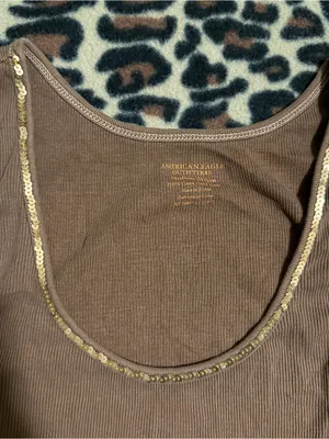 2000s vintage style american eagle whimsical brown ribbed tank top with sequin thumbnail 5