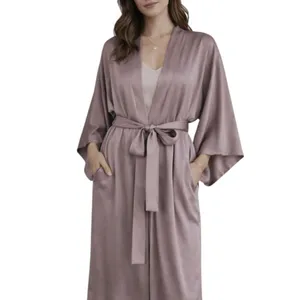 NWT Zara Silk Belted Robe Kimono Dressing Gown S/M Taupe Elegant Quiet Luxury thumbnail 11
