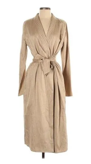 Lovers + Friends Trench Coat Size Small Long Belted Tan Striped Duster thumbnail 1