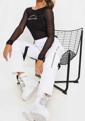New Pretty Little Thing Weekend In New York Mesh Long Sleeve Top Black Size 10 thumbnail 3