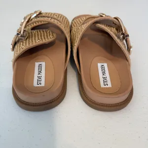 Steve Madden Connely Slide Sandals‎ Women 10 Raffia Double Buckle Studded Raffia thumbnail 6