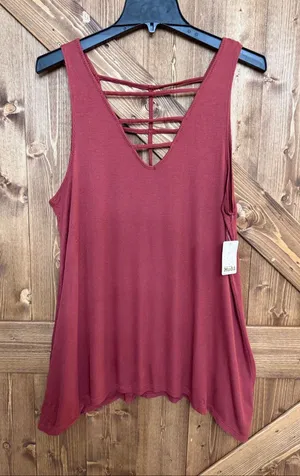 Mudd Women’s Rust Red Strappy Back Sleeveless Ribbed Tunic Tank Top NWT Size XL thumbnail 1