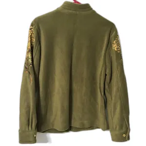 Bob Mackie Wearable Art Olive Embroidered Fleece Jacket Women's Medium Zip thumbnail 11