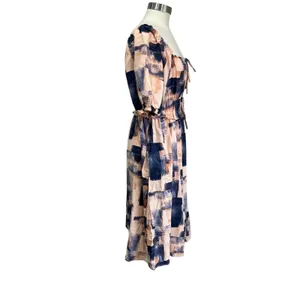 Universal Thread Brushstroke Midi Dress Puff Sleeve‎ Peasant Style Size M thumbnail 5