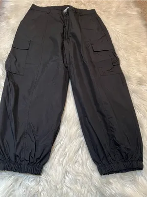 Future Collective Womens Size Medium Cargo Jogger Pants Black Windbreaker Cotton thumbnail 5
