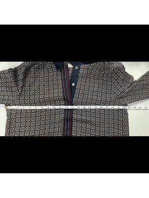 LOFT half button Hanley top tunic blouse shirt Geometric print burgundy Sz M thumbnail 8