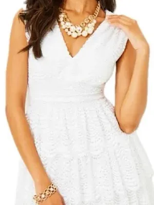 Lilly Pulitzer Faye Mini Dress Women L White NWT Scalloped Lace Ruffle V-Neck thumbnail 3