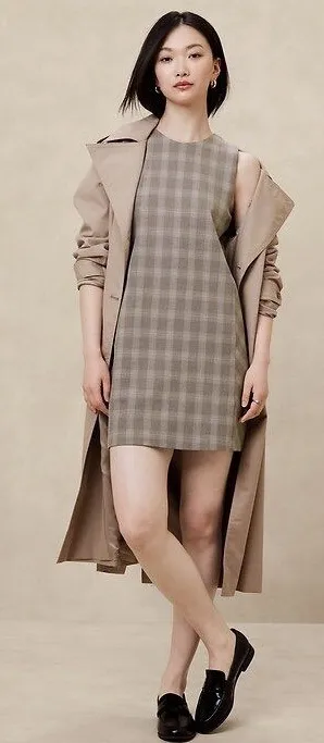 NWT Banana Republic Plaid Shift Mini Sleeveless Dress Brown Tan Women’s Size 6 thumbnail 1