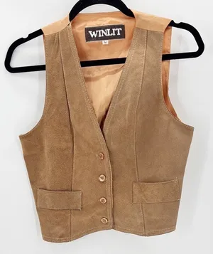 Vintage WINLIT Suede tan Vest size S western biker festival concert bohemian thumbnail 1