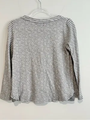 Rae Dunn Striped‎ “COZY” Long Sleeve pajama Top Grey White Size Medium thumbnail 2