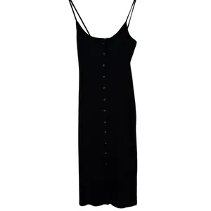 ZARA Ribbed Button Bodycon Midi Dress Strappy Stretch Slim Round Neck M Black thumbnail 11