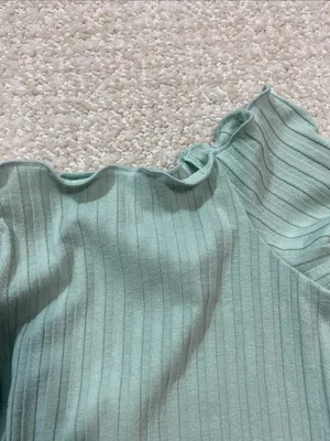 Ribbed Off-Shoulder Button Crop Top in Sage Green Size S Shell 91% Tencel thumbnail 12