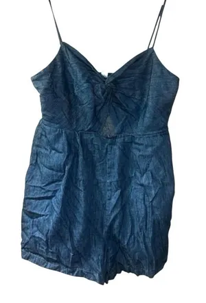 Navy blue denim mini short jumper with tie front detail, size L #mini #summer thumbnail 1