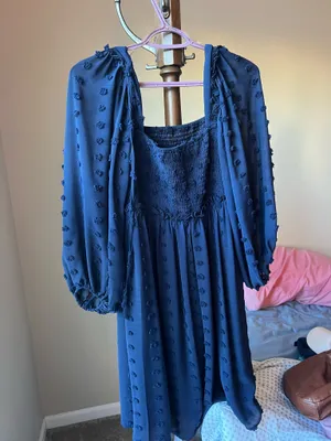 Altar'd State Navy Textured Mesh Sleeve Dress thumbnail 2