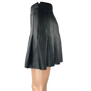 Abercrombie & Fitch Black Faux Leather Pleated Zip Mini A-line Flared Skirt XXS thumbnail 2