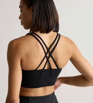 Quince Ultra-Soft‎ Performance Strappy Longline Sports Bra Black CMSL001 Size S thumbnail 1