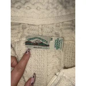 Aran Crafts Women's M Fits S Merino Wool Full Zip Sweater Cable Ireland Ivory thumbnail 5