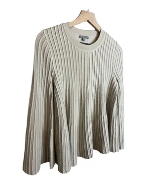 COS Bell Sleeve Neutral Wool Blend Textured Swing Sweater thumbnail 3