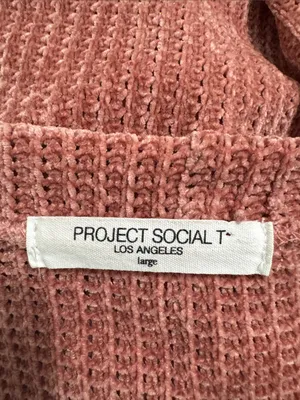 Project Social T Chenille Chunky Knit terracotta Raw Hi-Lo Hem Sweater size L thumbnail 7