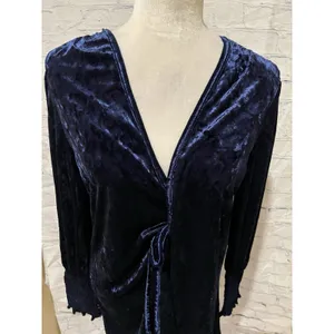 Rihoas Blue Velour Velvet Long Sleeve Wrap V-Neck dress Medium thumbnail 2