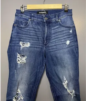 Express Denim Perfect Ankle High Rise Jeans Womens 6R Med Wash Distressed Denim thumbnail 1