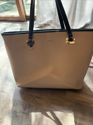 Anne Klein Cream Tote with Black Handles and Gold Hardware thumbnail 2