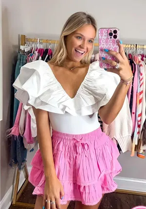 Blue Blush White Ruffle Bodysuit thumbnail 1