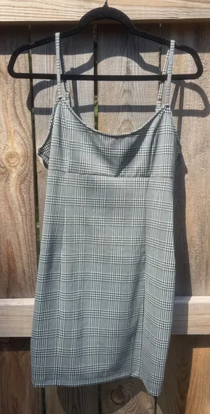 Forever 21 Grey Plaid Mini Dress Sleeveless Bodycon Adjustable Straps Large thumbnail 1