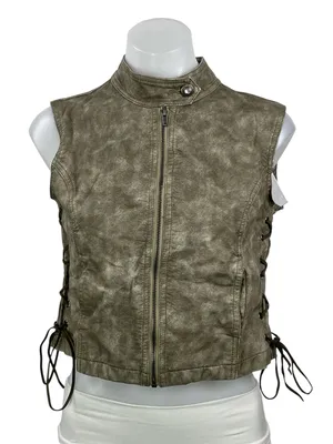 NEW Jaded London Women's Green Washed Lace Up Full Zip Vest Crop Top Size M thumbnail 1