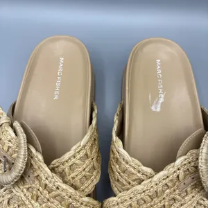 Marc Fisher Welti Slides Size 8.5 Mules Woven Raffia Buckle Boho Platform Sandal thumbnail 8