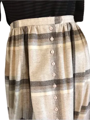 Vintage 1980'S Century Beige & Brown Plaid Wool Midi Skirt (12) thumbnail 8