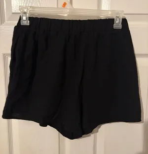 NWOT Women’s Black Elastic-Waist Shorts‎ - large linen thumbnail 1