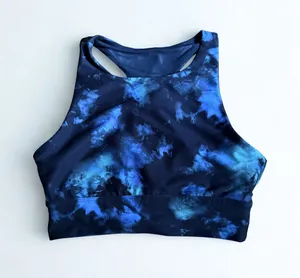 DSG Women’s High Neck Longline Sports Bra Blue Black Tie Dye Size Small thumbnail 1