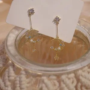 Elegant CZ Moon Dangle Drop Earrings for Women thumbnail 4