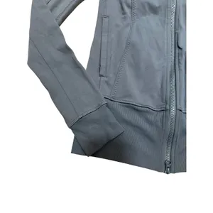 Lululemon Nice Asana Jacket Brushed Soot Light Grey Full Zip Thumbholes Size 8 thumbnail 4