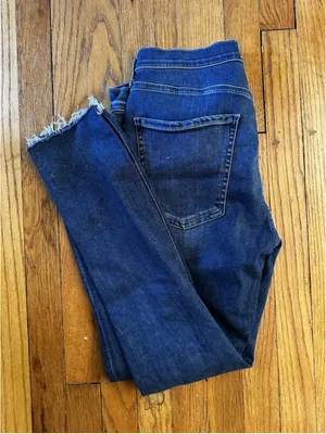 AGOLDE Sophie Mid Rise Ankle Skinny Jeans Dark Wash Frayed Raw Hem Size 31 thumbnail 3