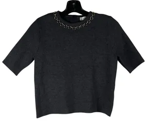 Zara Knit Short Sleeve Gold Chain Sweater Small thumbnail 1
