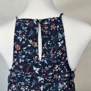 Abercrombie & Fitch Tank Sz S Navy Sheer Floral Ruffled Lace Trim Racerback thumbnail 5