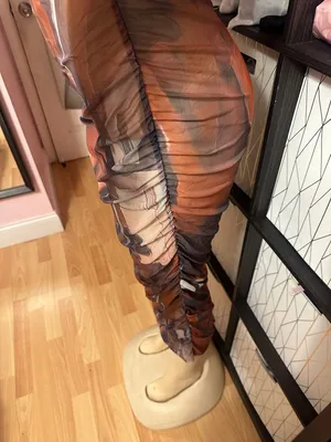 SHEIN Rust Multi Sheer Mesh Long-Sleeve Bodycon Dress thumbnail 2
