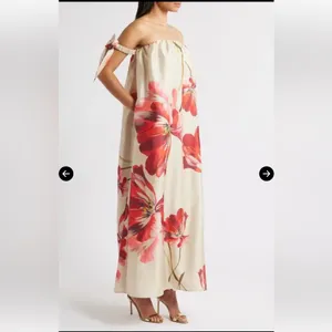 HUTCH Iris Off-Shoulder Maxi Dress | Floral, Bow -‎ Beige thumbnail 5